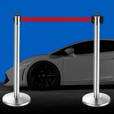 Stanchion per coda in acciaio inossidabile a specchio color argento con cintura in nylon retrattile da 2 m